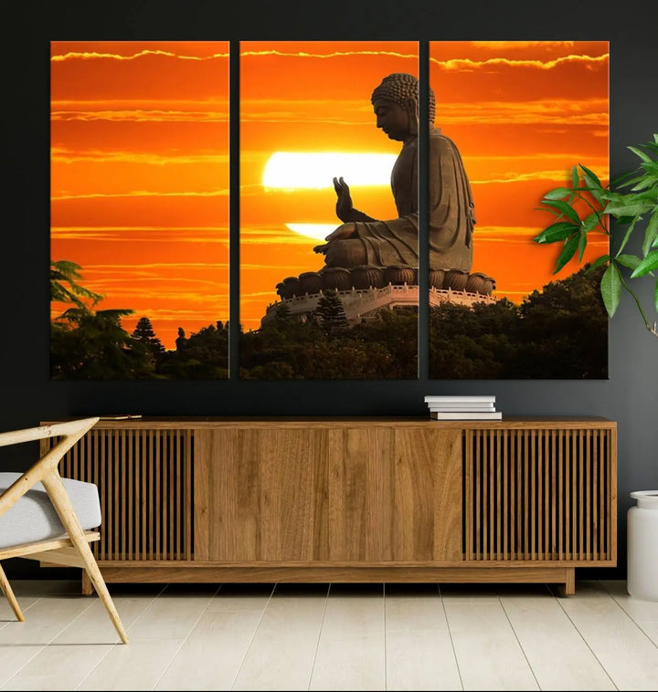 Buddha Statue at Sunset Canvas Print 