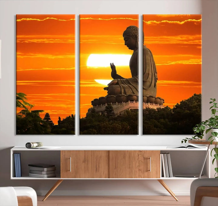 Buddha Statue at Sunset Canvas Print 