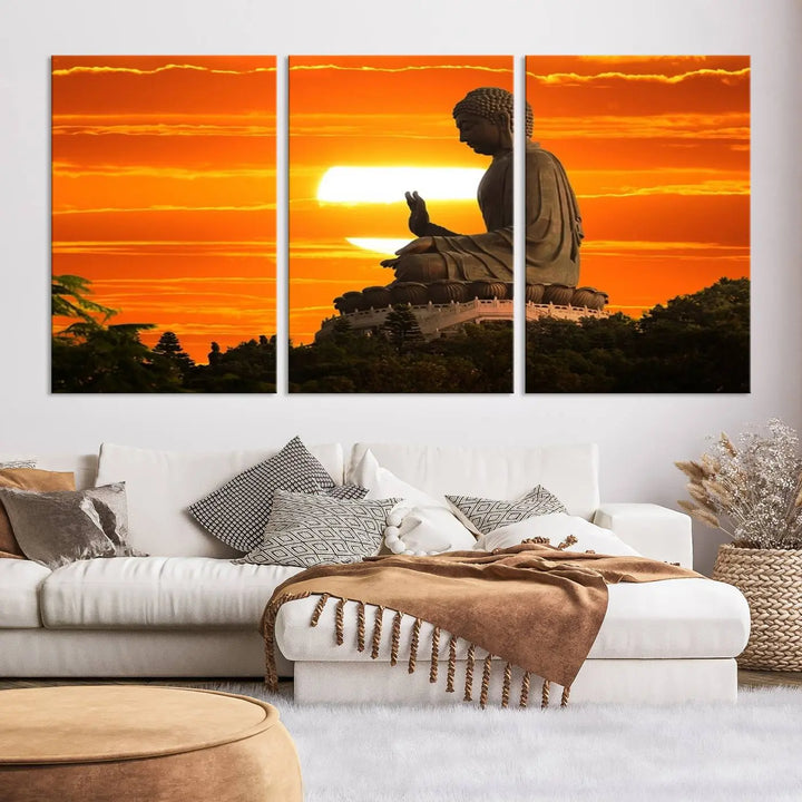 Buddha Statue at Sunset Canvas Print 