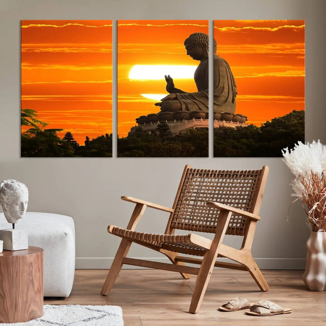 Buddha Statue at Sunset Canvas Print 