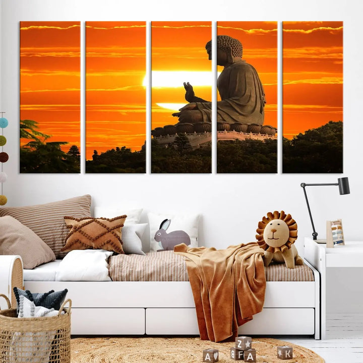 Buddha Statue at Sunset Canvas Print 