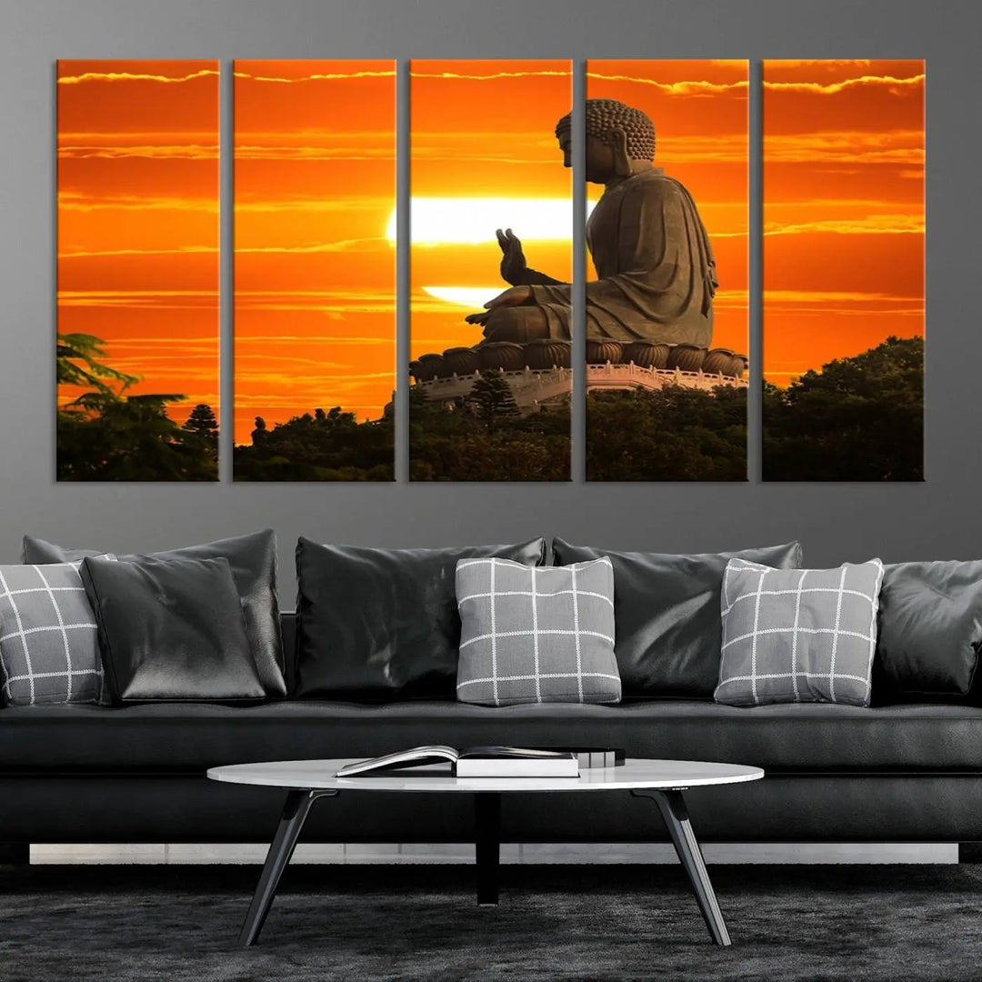 Buddha Statue at Sunset Canvas Print 