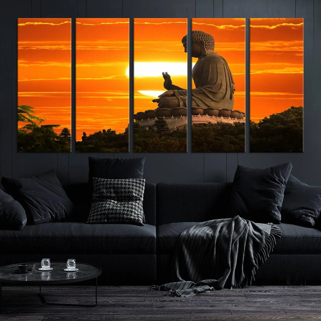 Buddha Statue at Sunset Canvas Print 