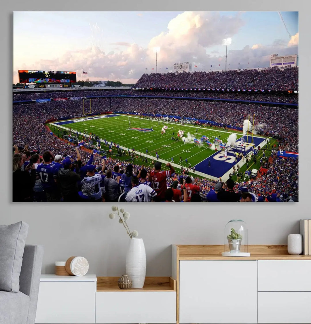 Buffalo Bills Football Team Print featuring Buffalo Highmark Stadium on canvas.