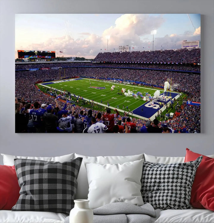 Buffalo Bills Football Team Print featuring Buffalo Highmark Stadium on canvas.