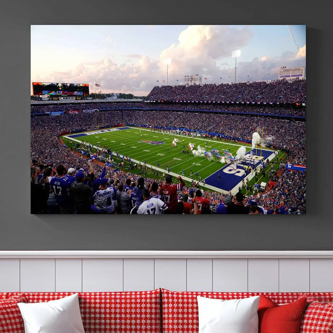 Buffalo Bills Football Team Print featuring Buffalo Highmark Stadium on canvas.