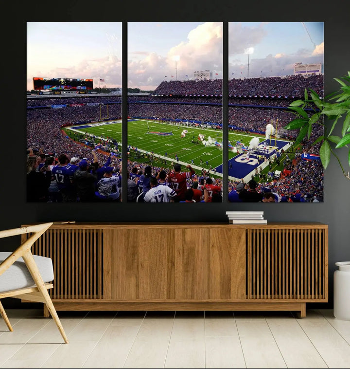 Buffalo Bills Football Team Print featuring Buffalo Highmark Stadium on canvas.