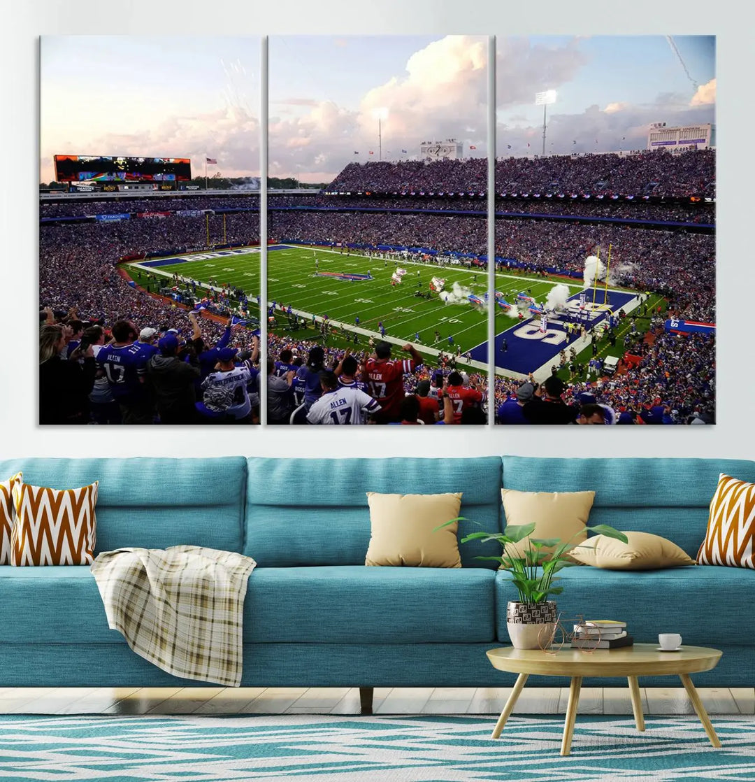 Buffalo Bills Football Team Print featuring Buffalo Highmark Stadium on canvas.