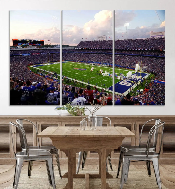 Buffalo Bills Football Team Print featuring Buffalo Highmark Stadium on canvas.