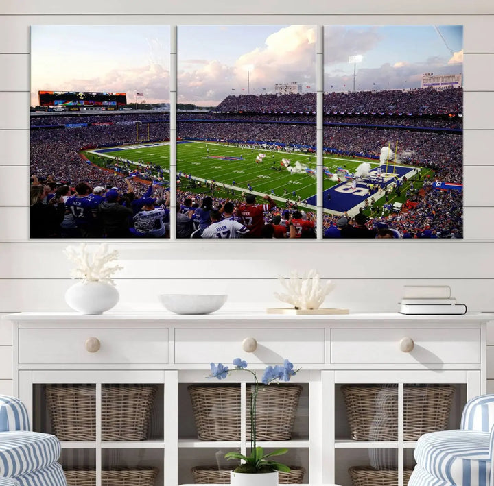 Buffalo Bills Football Team Print featuring Buffalo Highmark Stadium on canvas.