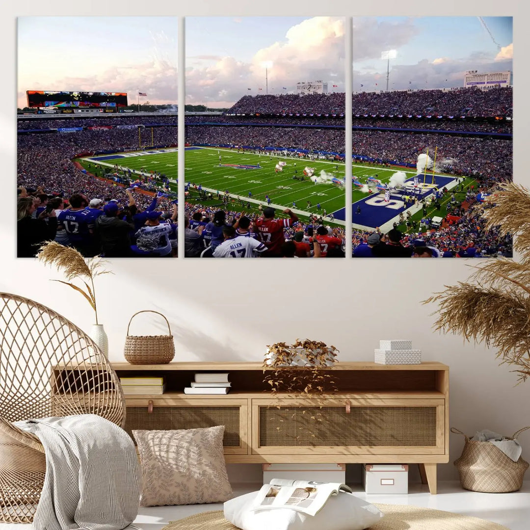 Buffalo Bills Football Team Print featuring Buffalo Highmark Stadium on canvas.