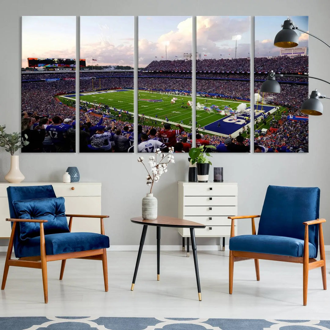 Buffalo Bills Football Team Print featuring Buffalo Highmark Stadium on canvas.