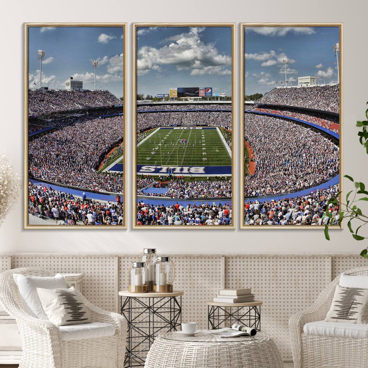 76491-MGV-CV-36X24-Buffalo Bills Highmark Stadium Wall Art Canvas Print - Bills Stadium Game Day Triple Canvas Wall Art - Buffalo Bills NFL Match