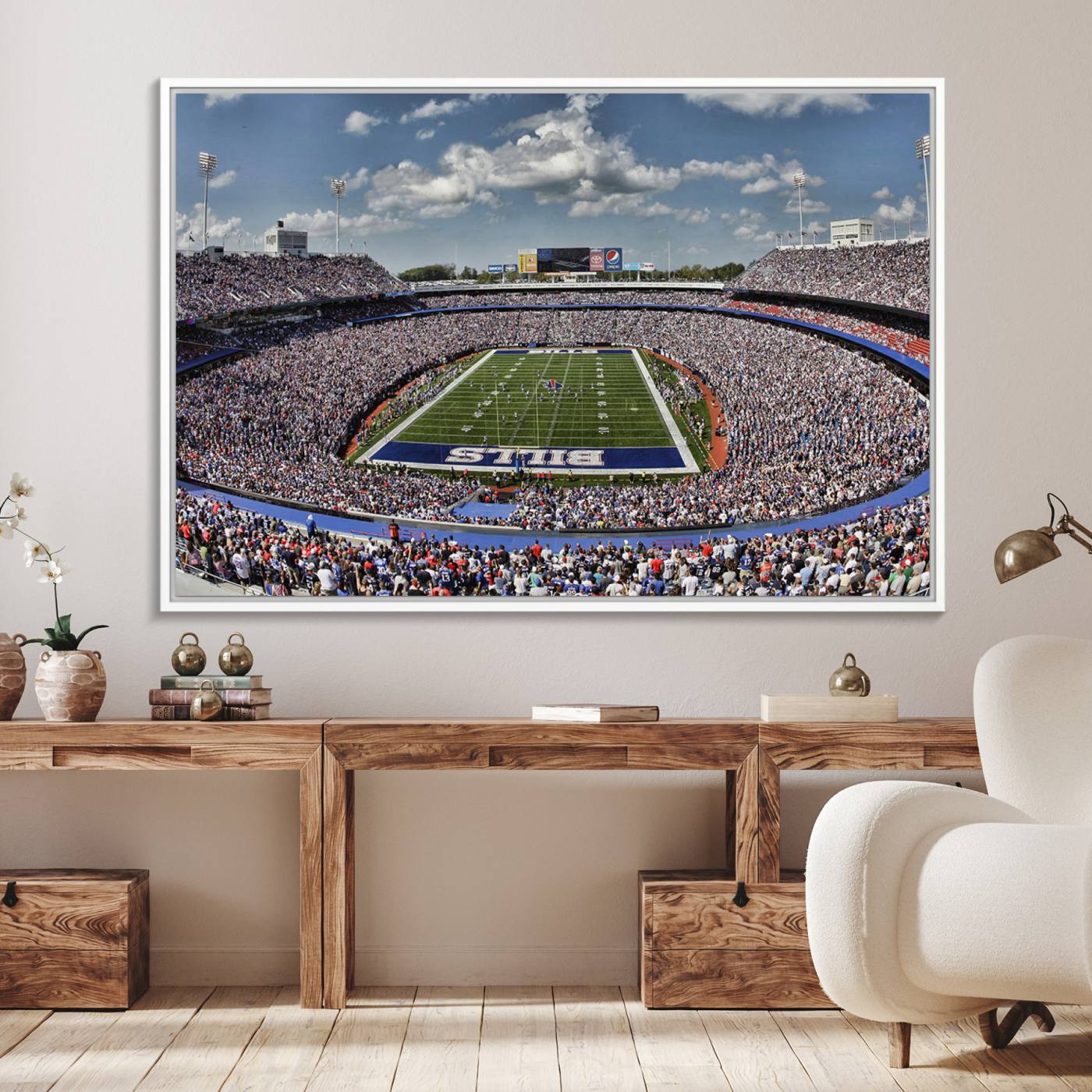 76491-MGV-FC-36X24_White-Buffalo Bills Highmark Stadium Wall Art Canvas Print - Bills Stadium Game Day Triple Canvas Wall Art - Buffalo Bills NFL Match