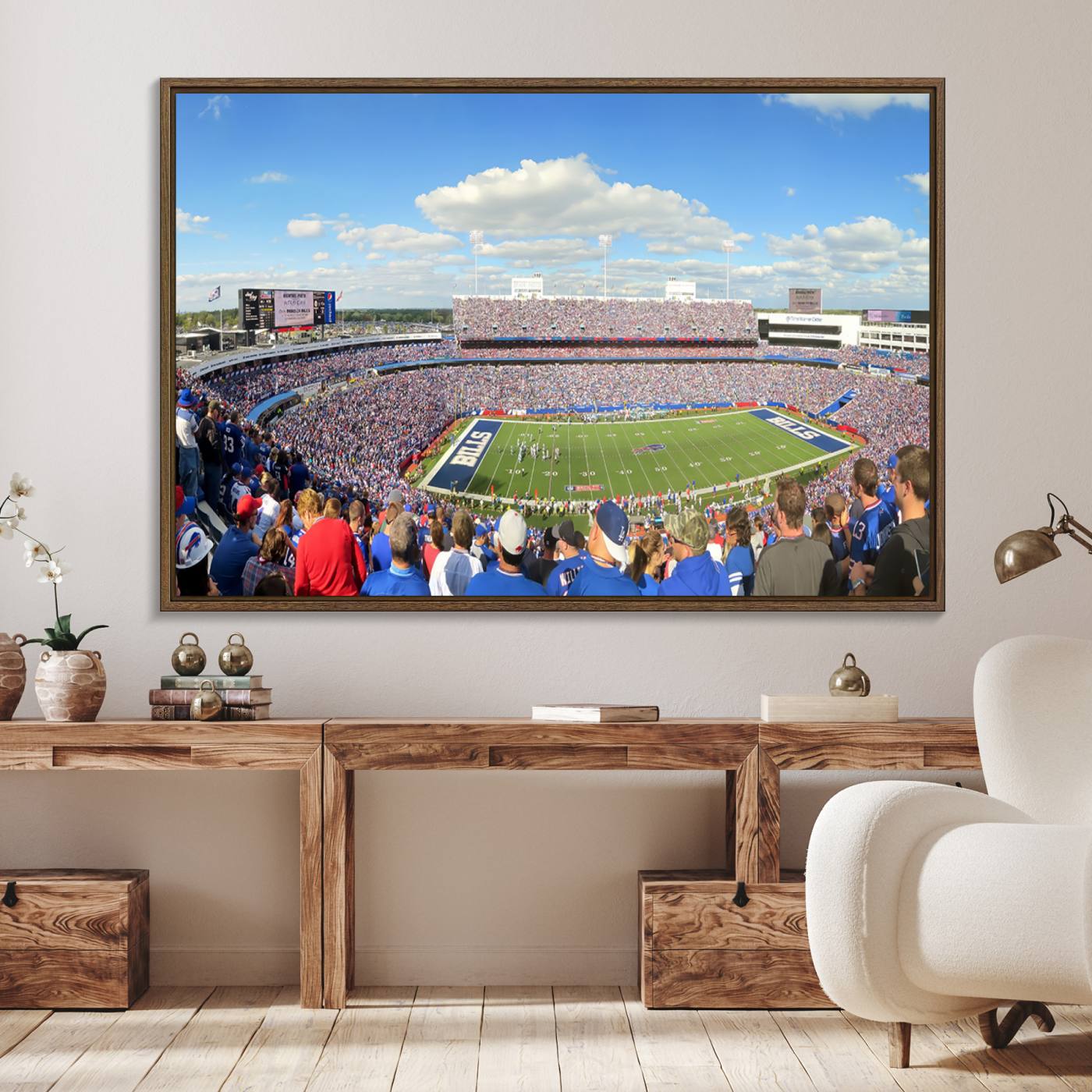 35302-MGV-FC-36X24_Walnut-Buffalo Bills NFL Football Team Print - Buffalo Highmark Stadium Wall Art Canvas Print
