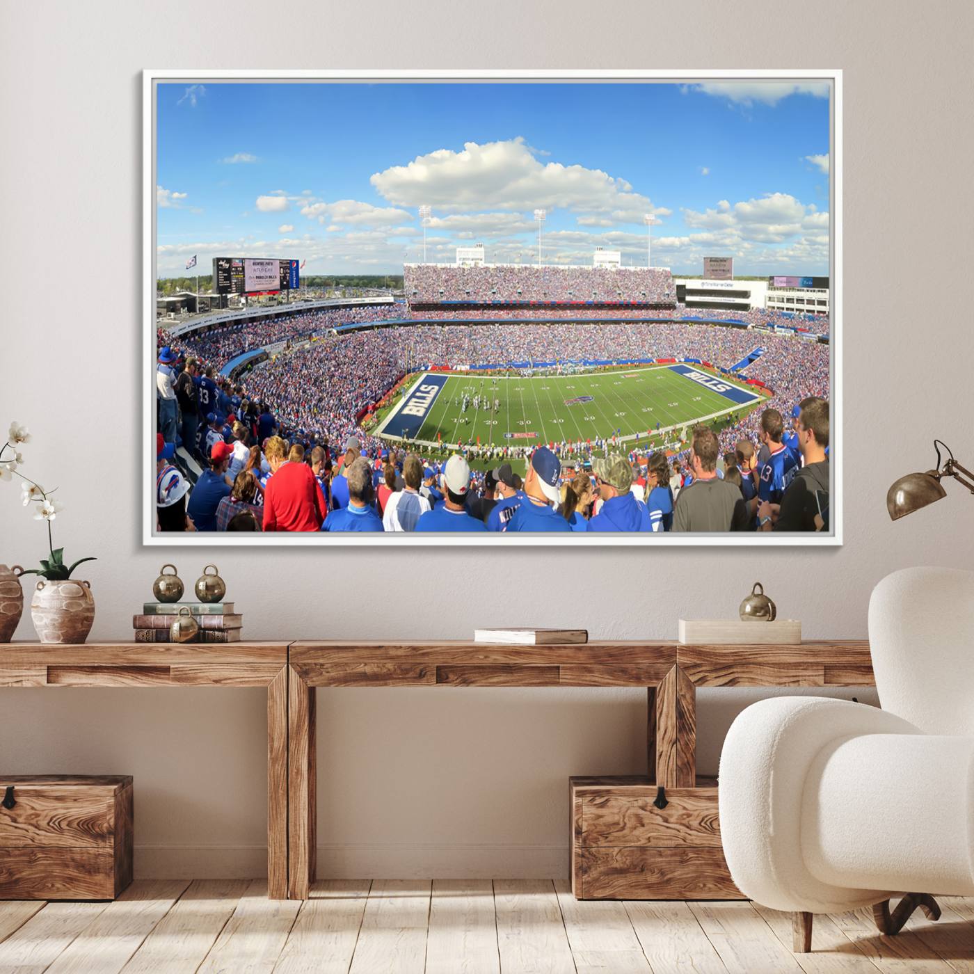 35302-MGV-FC-36X24_White-Buffalo Bills NFL Football Team Print - Buffalo Highmark Stadium Wall Art Canvas Print
