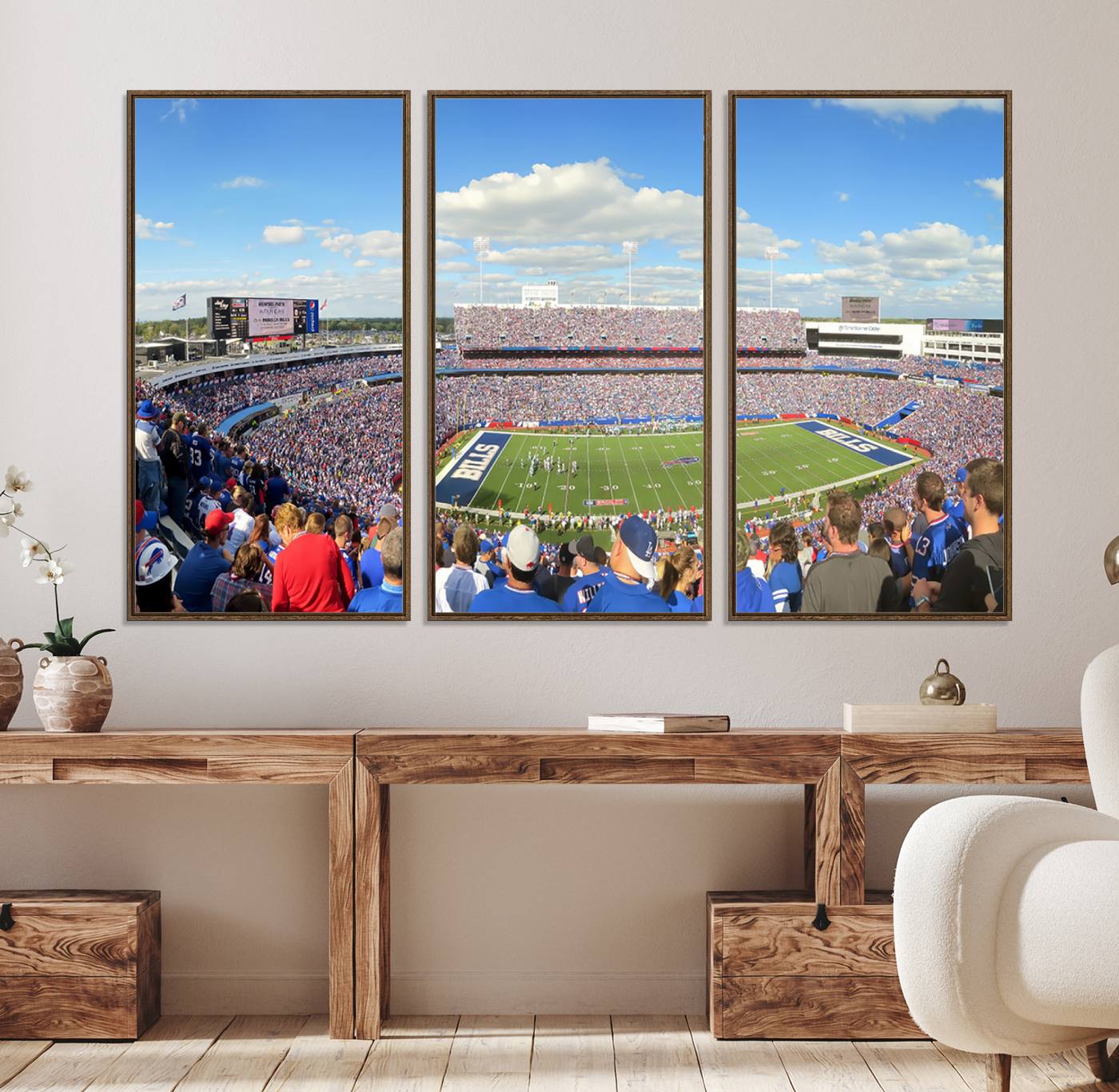 35302-MGV-FC-48X32-3P_Walnut-Buffalo Bills NFL Football Team Print - Buffalo Highmark Stadium Wall Art Canvas Print