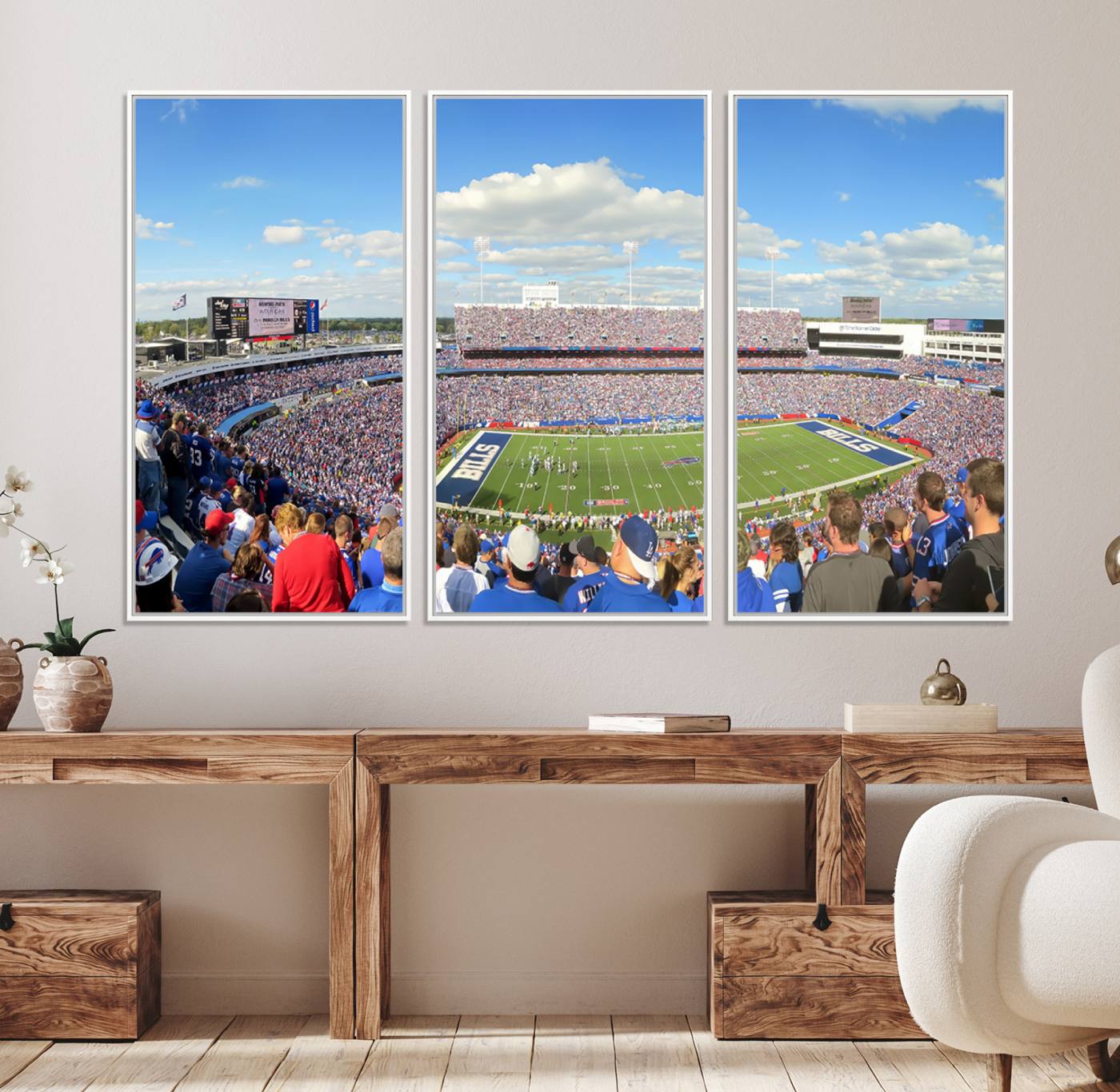 35302-MGV-FC-48X32-3P_White-Buffalo Bills NFL Football Team Print - Buffalo Highmark Stadium Wall Art Canvas Print