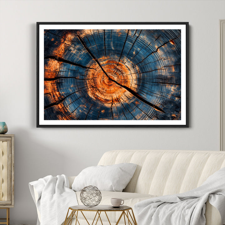 Burnt Wood Wall Art Canvas Print, Aged Timber Print, Framed Rustic Tree Slice Art Print, Large Organic Texture Printing Perfect for Rustic