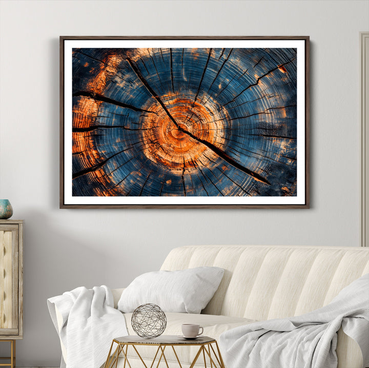 Burnt Wood Wall Art Canvas Print, Aged Timber Print, Framed Rustic Tree Slice Art Print, Large Organic Texture Printing Perfect for Rustic