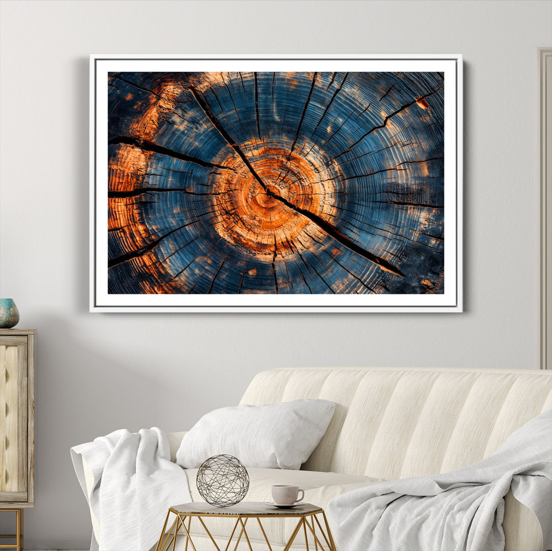 81894502-MGC-FP-36x24_White-Burnt Wood Wall Art Canvas Print, Aged Timber Print, Framed Rustic Tree Slice Art Print, Large Organic Texture Printing Perfect for Rustic
