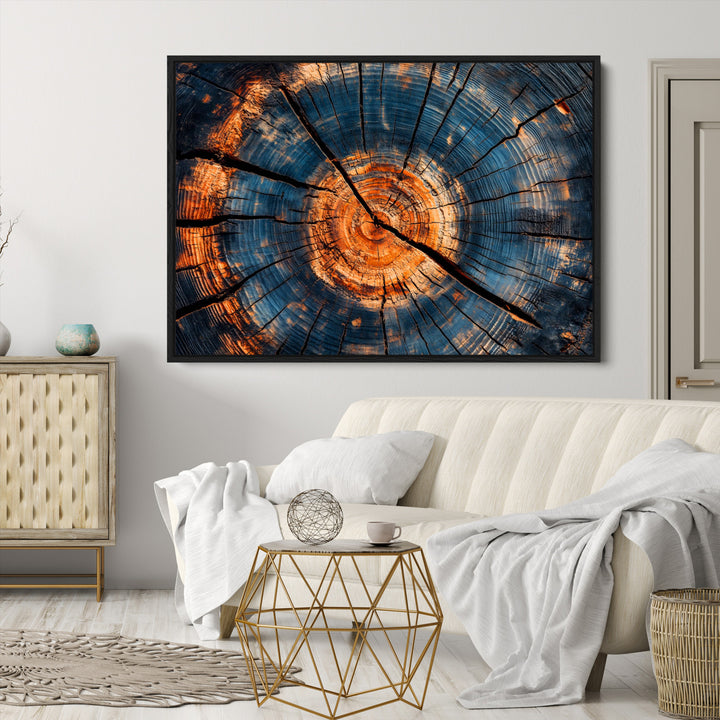 Burnt Wood Wall Art Canvas Print, Aged Timber Print, Framed Rustic Tree Slice Art Print, Large Organic Texture Printing Perfect for Rustic