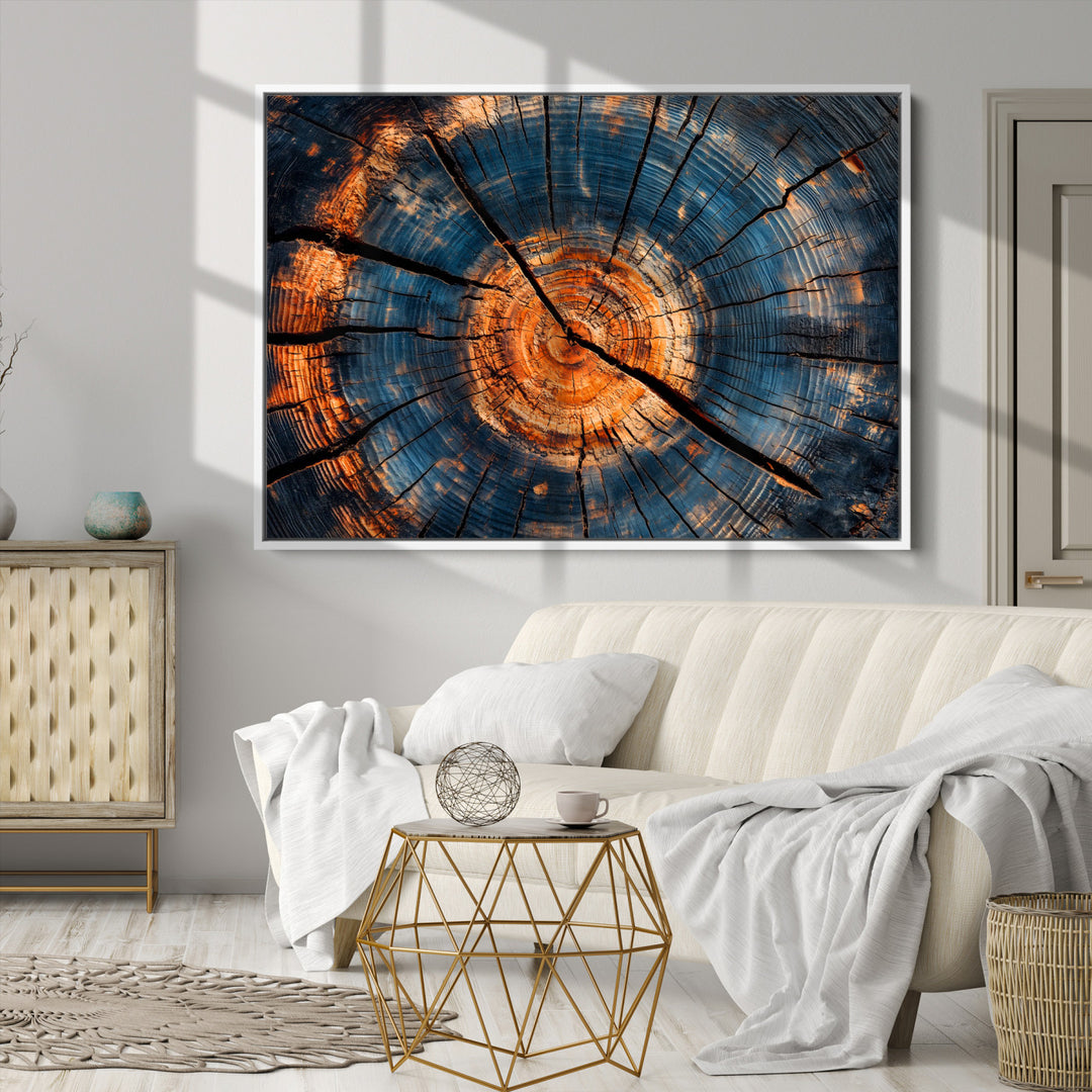 Burnt Wood Wall Art Canvas Print, Aged Timber Print, Framed Rustic Tree Slice Art Print, Large Organic Texture Printing Perfect for Rustic