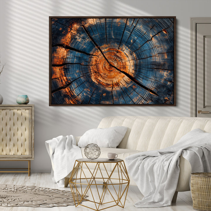 Burnt Wood Wall Art Canvas Print, Aged Timber Print, Framed Rustic Tree Slice Art Print, Large Organic Texture Printing Perfect for Rustic