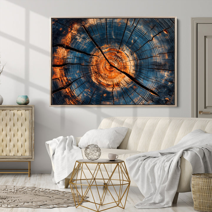 Burnt Wood Wall Art Canvas Print, Aged Timber Print, Framed Rustic Tree Slice Art Print, Large Organic Texture Printing Perfect for Rustic