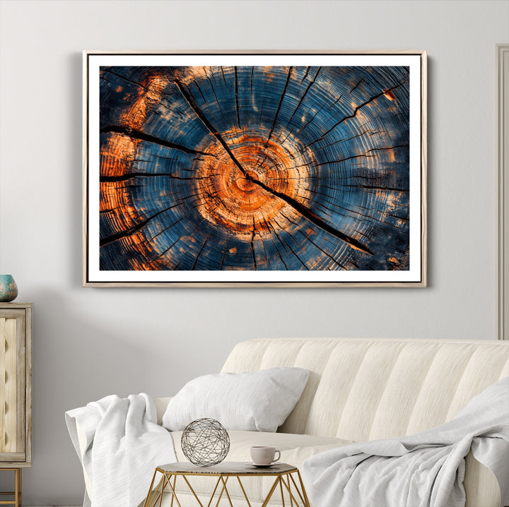 81894502-MGV-CV-36X24-Burnt Wood Wall Art Canvas Print, Aged Timber Print, Framed Rustic Tree Slice Art Print, Large Organic Texture Printing Perfect for Rustic