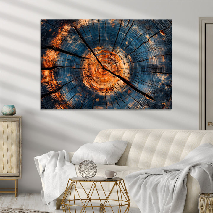 Burnt Wood Wall Art Canvas Print, Aged Timber Print, Framed Rustic Tree Slice Art Print, Large Organic Texture Printing Perfect for Rustic