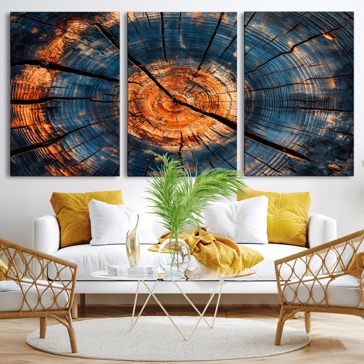 81894502-MGV-CV-36X24-Burnt Wood Wall Art Canvas Print, Aged Timber Print, Framed Rustic Tree Slice Art Print, Large Organic Texture Printing Perfect for Rustic