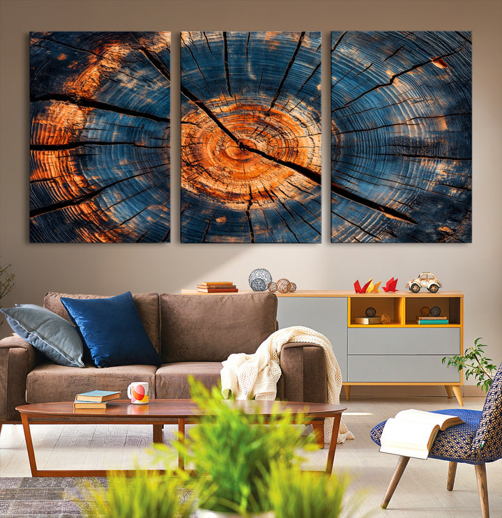 81894502-MGV-CV-36X24-Burnt Wood Wall Art Canvas Print, Aged Timber Print, Framed Rustic Tree Slice Art Print, Large Organic Texture Printing Perfect for Rustic