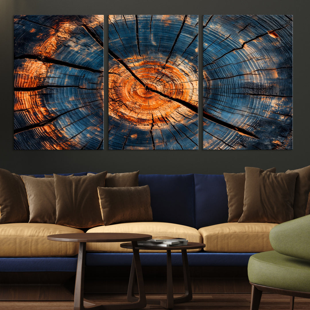 81894502-MGV-CV-36X24-Burnt Wood Wall Art Canvas Print, Aged Timber Print, Framed Rustic Tree Slice Art Print, Large Organic Texture Printing Perfect for Rustic