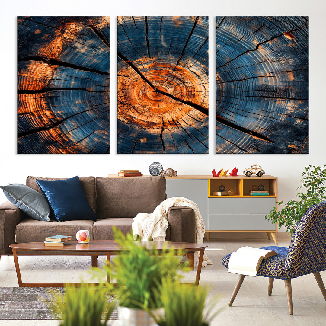 81894502-MGV-CV-36X24-Burnt Wood Wall Art Canvas Print, Aged Timber Print, Framed Rustic Tree Slice Art Print, Large Organic Texture Printing Perfect for Rustic