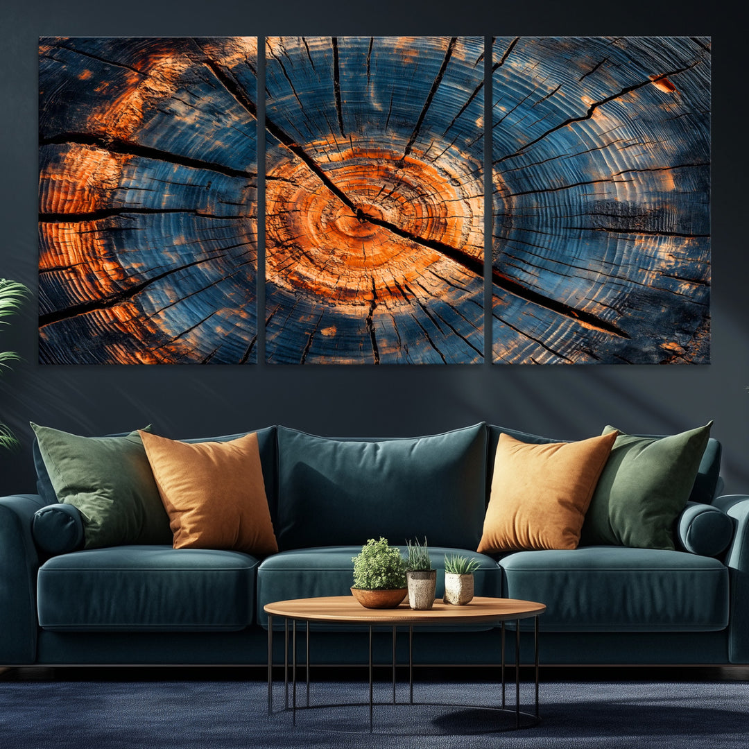 81894502-MGV-CV-36X24-Burnt Wood Wall Art Canvas Print, Aged Timber Print, Framed Rustic Tree Slice Art Print, Large Organic Texture Printing Perfect for Rustic
