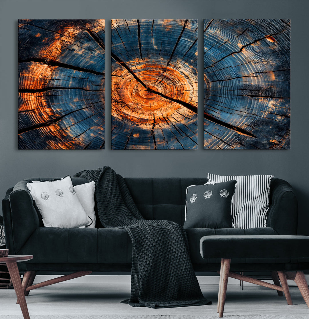81894502-MGV-CV-36X24-Burnt Wood Wall Art Canvas Print, Aged Timber Print, Framed Rustic Tree Slice Art Print, Large Organic Texture Printing Perfect for Rustic