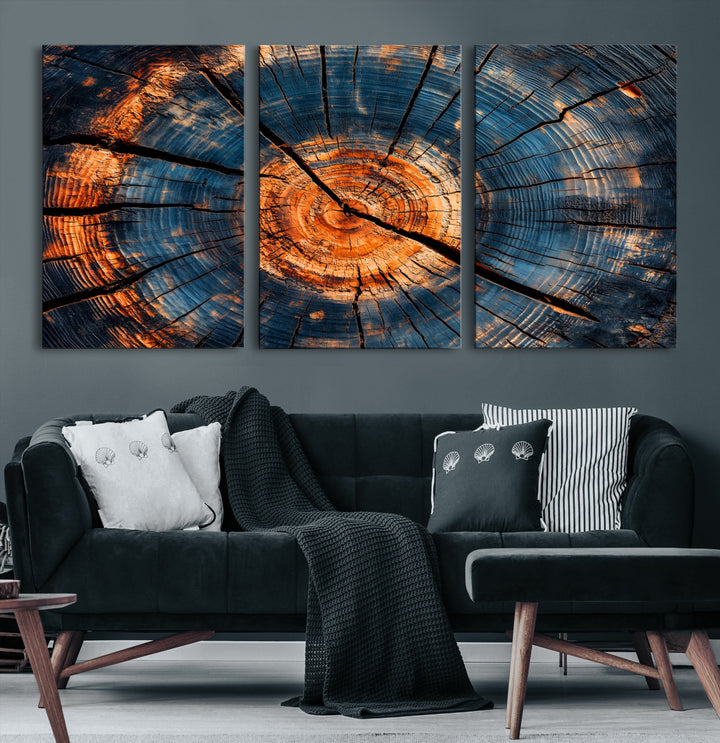 81894502-MGV-CV-36X24-Burnt Wood Wall Art Canvas Print, Aged Timber Print, Framed Rustic Tree Slice Art Print, Large Organic Texture Printing Perfect for Rustic