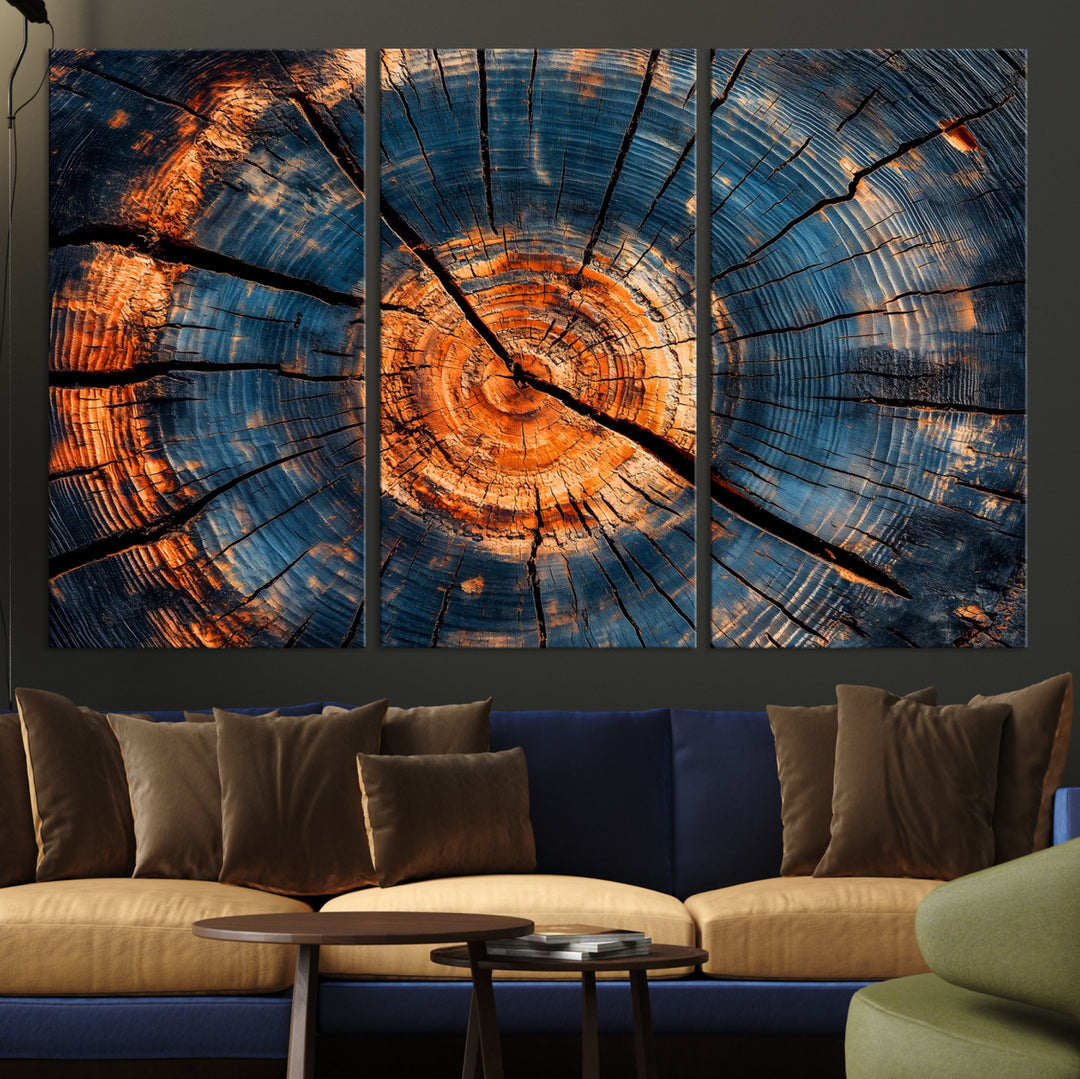 81894502-MGV-CV-36X24-Burnt Wood Wall Art Canvas Print, Aged Timber Print, Framed Rustic Tree Slice Art Print, Large Organic Texture Printing Perfect for Rustic