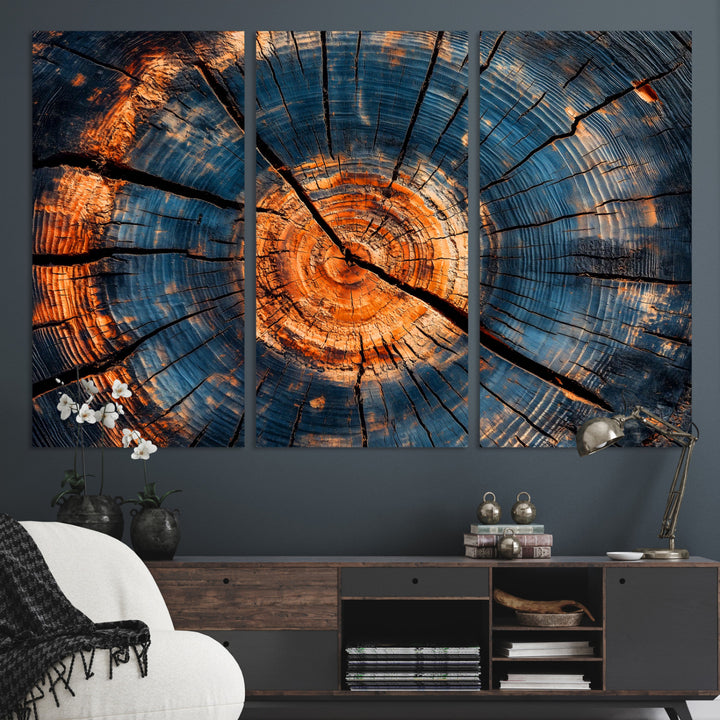 81894502-MGV-CV-36X24-Burnt Wood Wall Art Canvas Print, Aged Timber Print, Framed Rustic Tree Slice Art Print, Large Organic Texture Printing Perfect for Rustic