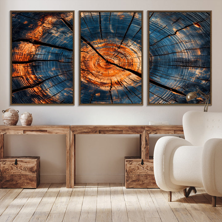 81894502-MGV-CV-36X24-Burnt Wood Wall Art Canvas Print, Aged Timber Print, Framed Rustic Tree Slice Art Print, Large Organic Texture Printing Perfect for Rustic