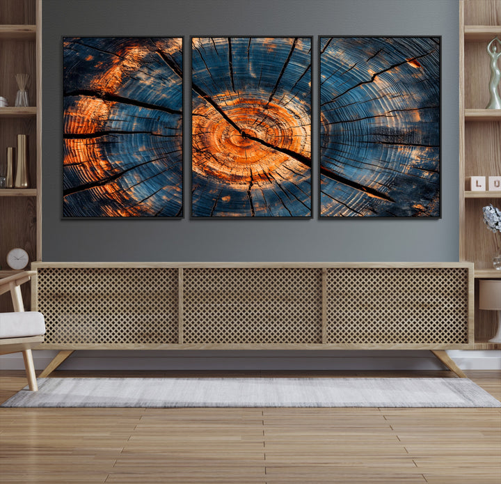 81894502-MGV-CV-36X24-Burnt Wood Wall Art Canvas Print, Aged Timber Print, Framed Rustic Tree Slice Art Print, Large Organic Texture Printing Perfect for Rustic