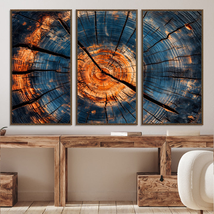 81894502-MGV-CV-36X24-Burnt Wood Wall Art Canvas Print, Aged Timber Print, Framed Rustic Tree Slice Art Print, Large Organic Texture Printing Perfect for Rustic