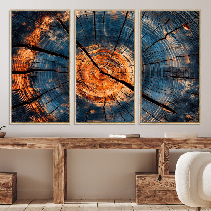 81894502-MGV-CV-36X24-Burnt Wood Wall Art Canvas Print, Aged Timber Print, Framed Rustic Tree Slice Art Print, Large Organic Texture Printing Perfect for Rustic