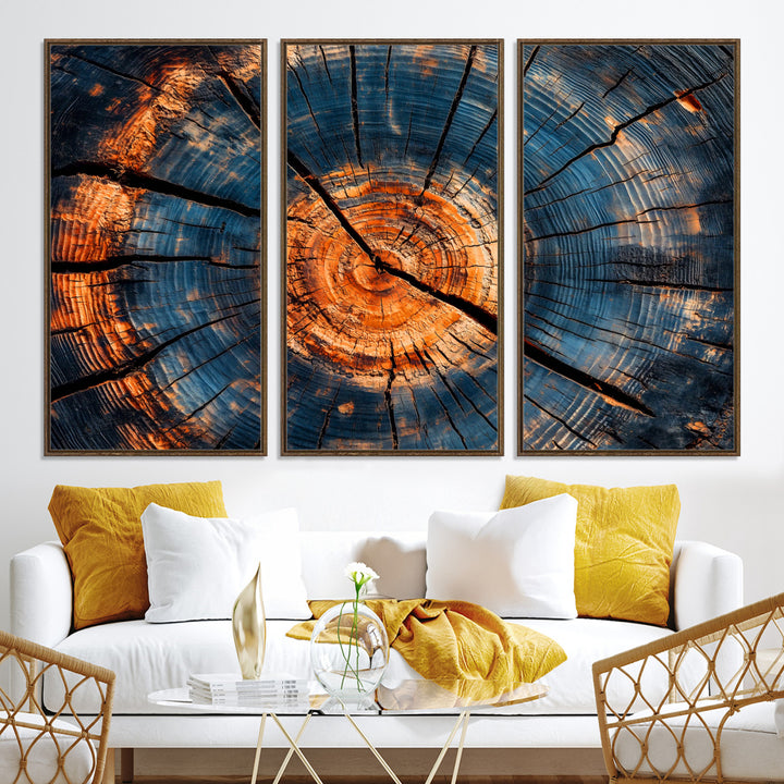 81894502-MGV-CV-36X24-Burnt Wood Wall Art Canvas Print, Aged Timber Print, Framed Rustic Tree Slice Art Print, Large Organic Texture Printing Perfect for Rustic