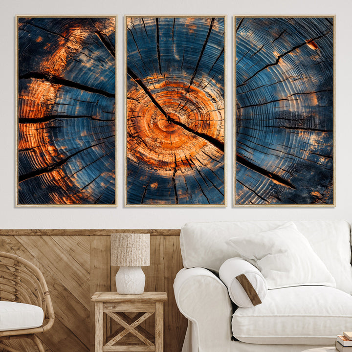 81894502-MGV-CV-36X24-Burnt Wood Wall Art Canvas Print, Aged Timber Print, Framed Rustic Tree Slice Art Print, Large Organic Texture Printing Perfect for Rustic
