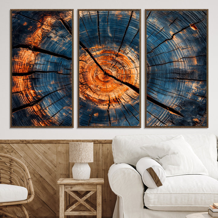 81894502-MGV-CV-36X24-Burnt Wood Wall Art Canvas Print, Aged Timber Print, Framed Rustic Tree Slice Art Print, Large Organic Texture Printing Perfect for Rustic
