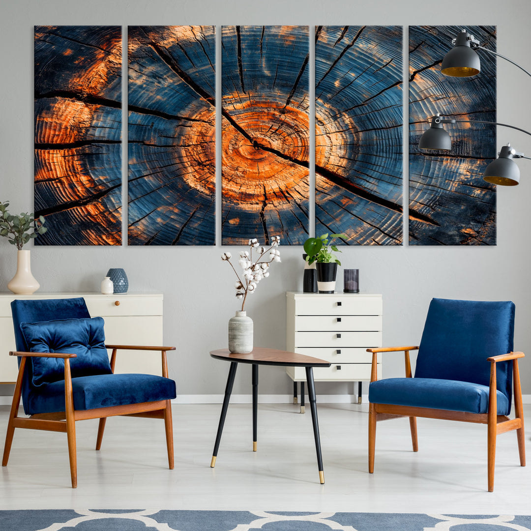 81894502-MGV-CV-36X24-Burnt Wood Wall Art Canvas Print, Aged Timber Print, Framed Rustic Tree Slice Art Print, Large Organic Texture Printing Perfect for Rustic