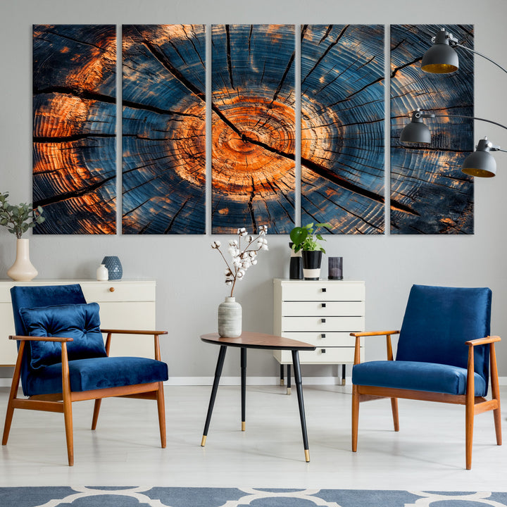 81894502-MGV-CV-36X24-Burnt Wood Wall Art Canvas Print, Aged Timber Print, Framed Rustic Tree Slice Art Print, Large Organic Texture Printing Perfect for Rustic