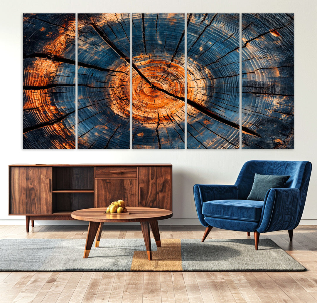 81894502-MGV-CV-36X24-Burnt Wood Wall Art Canvas Print, Aged Timber Print, Framed Rustic Tree Slice Art Print, Large Organic Texture Printing Perfect for Rustic